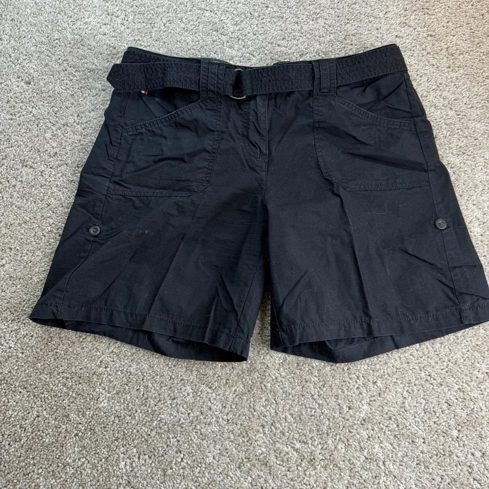 Tommy Hilfiger Shorts Womens 10 Black Twill Cotton Cargo Belted Casual Summer